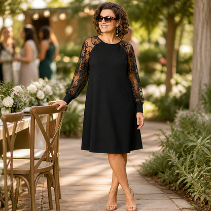 LioraMuse™ – Graceful Floral Lace Sleeve A-Line Dress