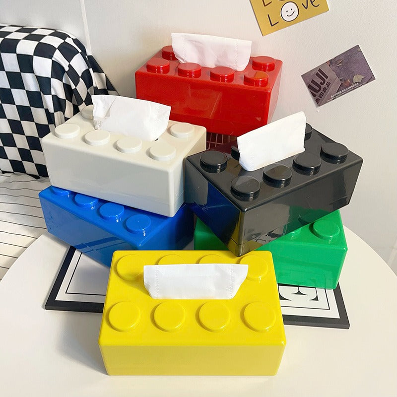 Innovative Wall-Mounted Tissue Box Holder Featuring Building Blocks