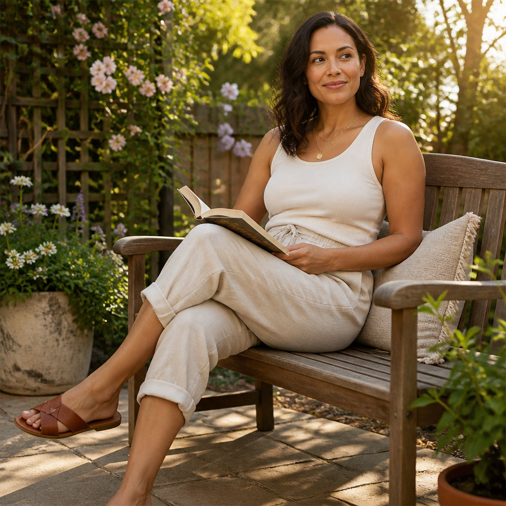 SenseLuxe™ – Lightweight Cotton-Linen Capri Pants Featuring Rolled Cuffs
