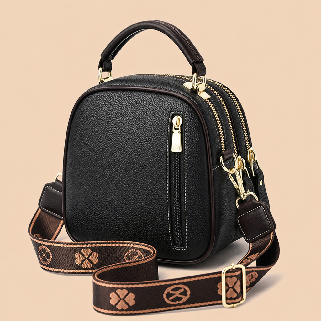VieraBelle™ – Compact Structured Crossbody Bag with Bold Patterned Strap