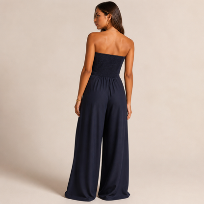 Solenne™ – Stylish Strapless Wide-Leg Jumpsuit with Smocked Back