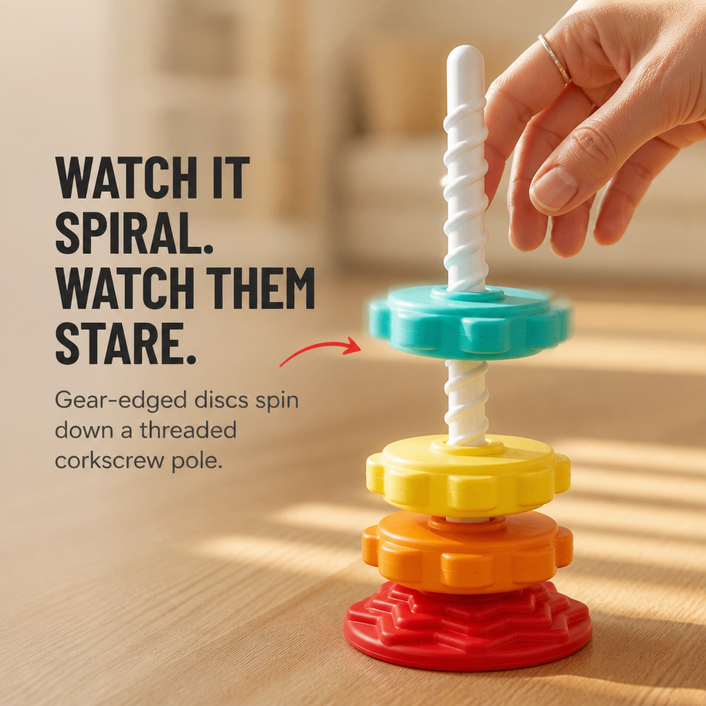 TwirliPlay™ — Twirl Rainbow Discs Around a Spiral Pole Toddlers Love to Spin