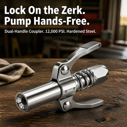 IronGrip™ — Hands-Free Lock on the Zerk and Pump Grease