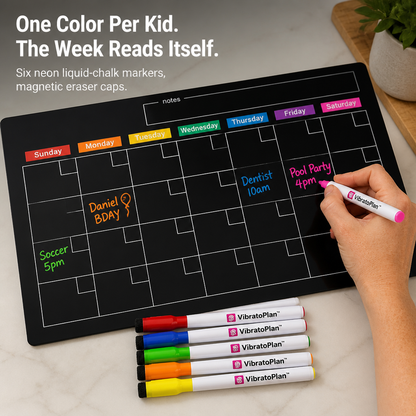 VibratoPlan™ — Track Every Practice, Pickup & Pool Party On The Fridge
