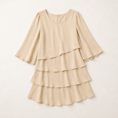 LumaBella™ – Graceful Layered Chiffon Dress with Flowing Bell Sleeves