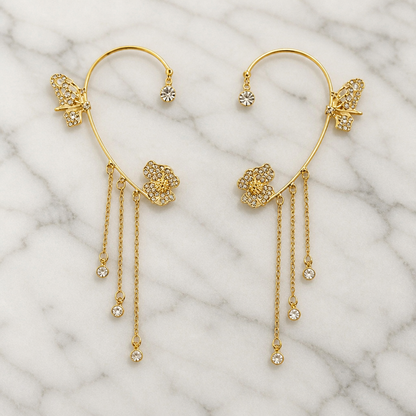Luméline™ – Glittering Butterfly Ear Cuffs with Crystal Tassel Chains