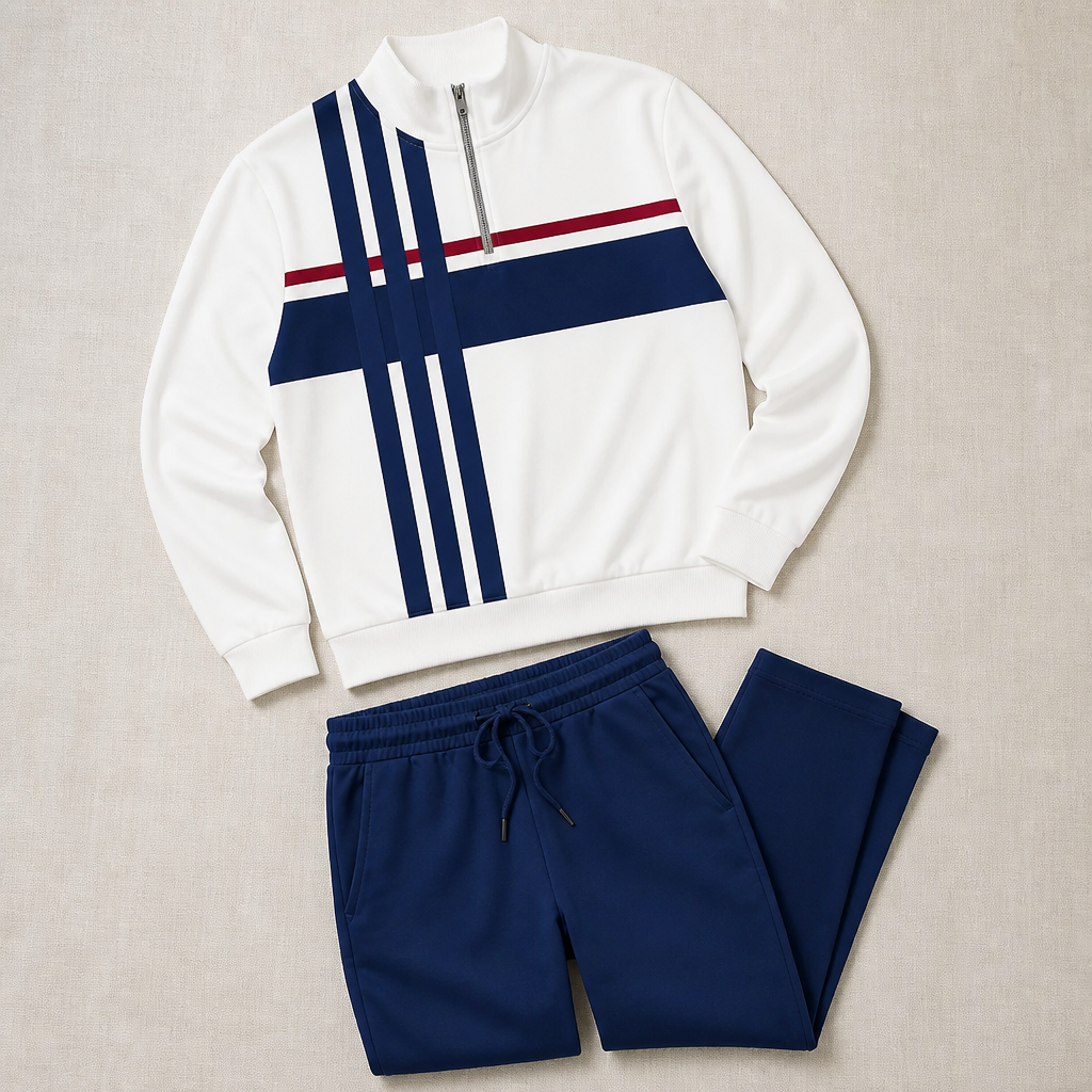 VibeFlex™ – Contemporary Striped Mock-Neck Quarter-Zip Two-Piece Set