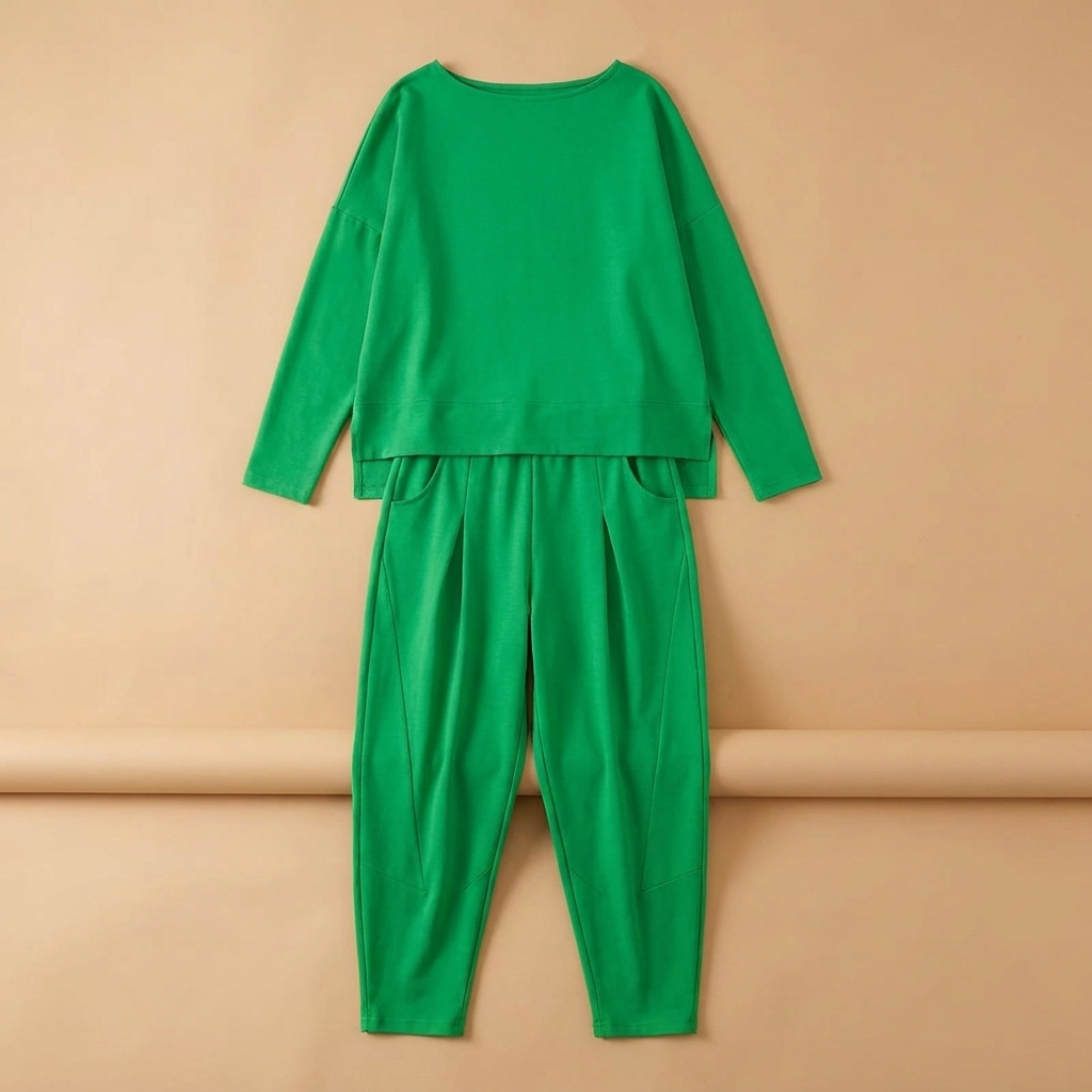 LuminaEase™ – Casual Boat-Neck Top & Slim Fit Pant Set