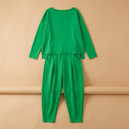 LuminaEase™ – Casual Boat-Neck Top & Slim Fit Pant Set