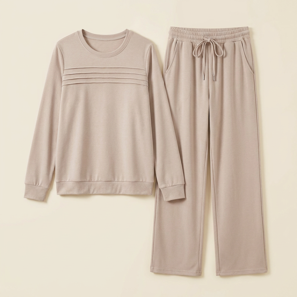 OptimaWear™ – Pleated-Yoke Soft Knit Two-Piece Lounge Set