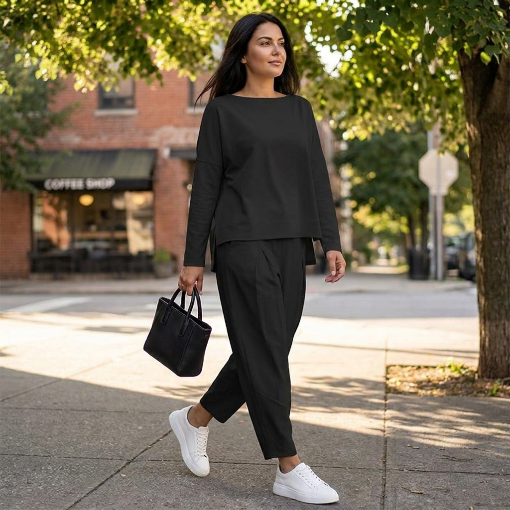LuminaEase™ – Casual Boat-Neck Top & Slim Fit Pant Set