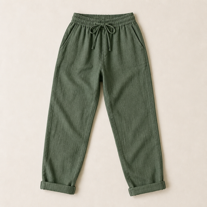 BellaSilk™ – Comfortable Cotton-Linen Tapered Pants with Adjustable Drawstring Waist