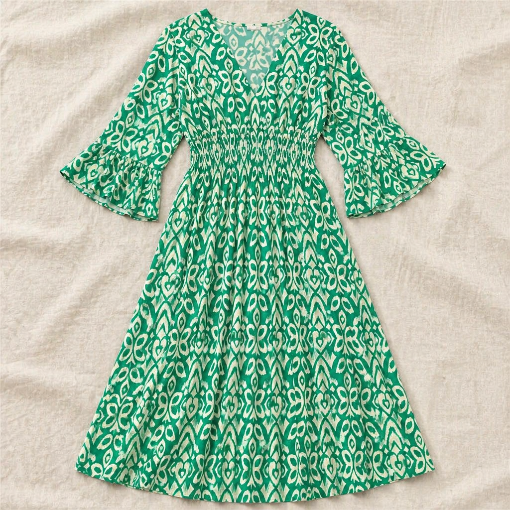 Majestella™ – Breezy V-Neck Smocked Waist Midi Dress