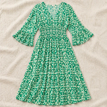 Majestella™ – Breezy V-Neck Smocked Waist Midi Dress