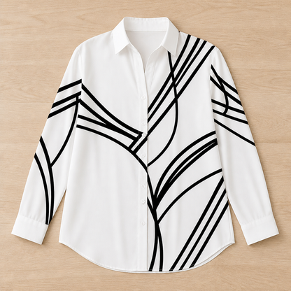 LumaLuxe™ – Casual Linework Print Button-Up Shirt with Pockets