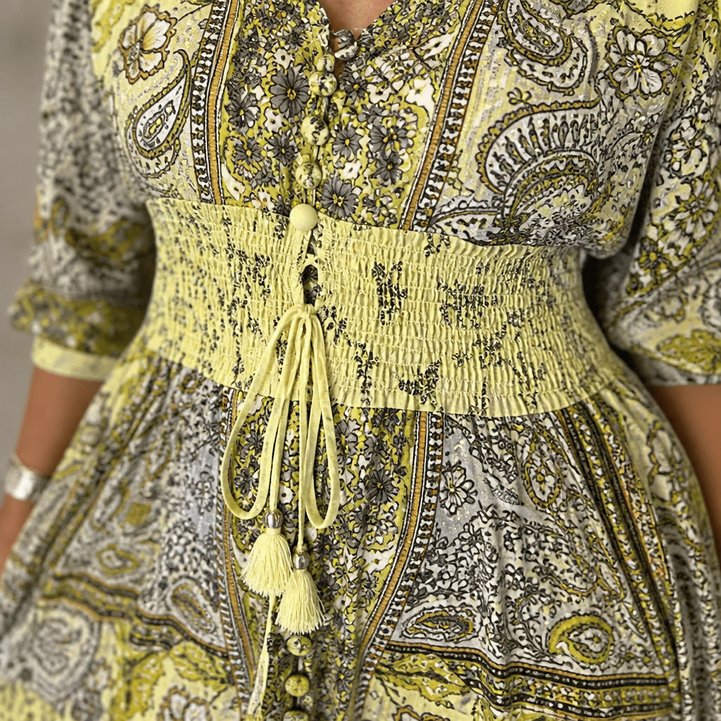 LumeraBelle™ – Breezy Boho Paisley Maxi Dress with Smocked Waist