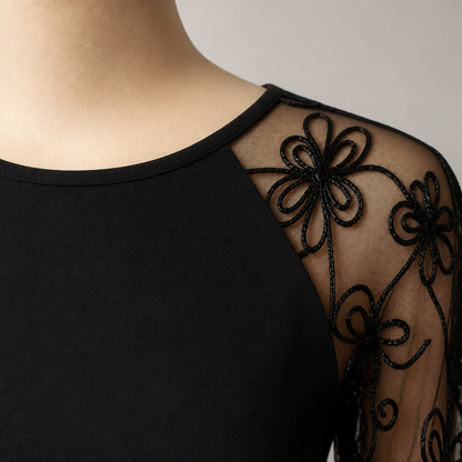 LioraMuse™ – Graceful Floral Lace Sleeve A-Line Dress