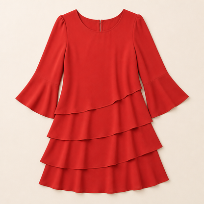 LumaBella™ – Graceful Layered Chiffon Dress with Flowing Bell Sleeves