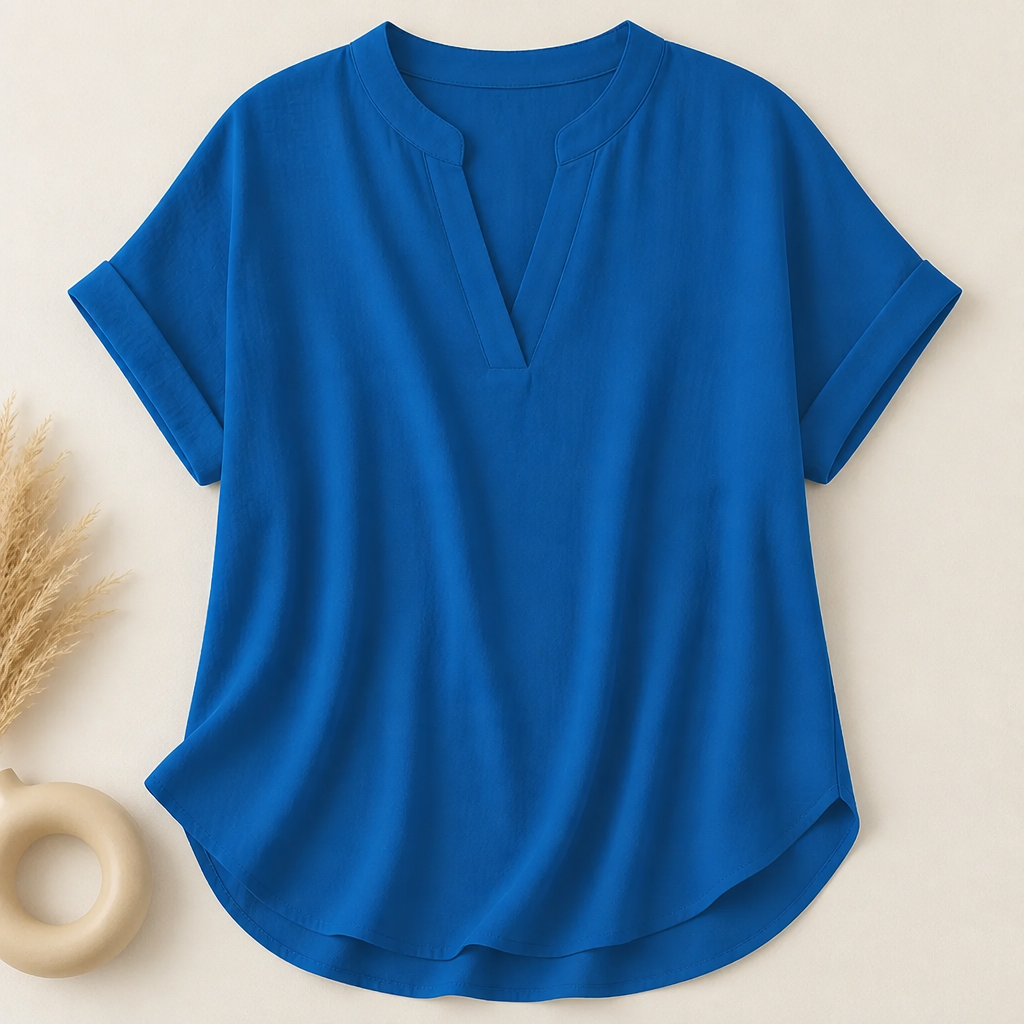 Silkora™ – Easy V-Neck Blouse with Rounded Hem