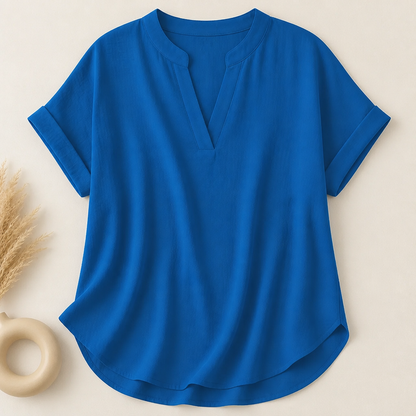 Silkora™ – Easy V-Neck Blouse with Rounded Hem