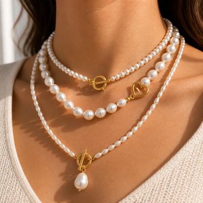 VeraLuxe™ – Triple-Strand Pearl Necklace Set with Gold Toggle Clasps