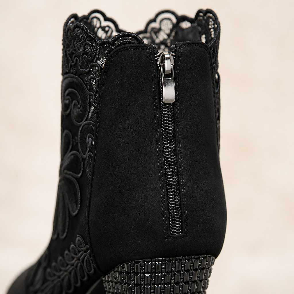 SerenLace™ Floral Lace Block Heel Ankle Boots — Feel Stunningly Stylish and Comfortable All Day Long