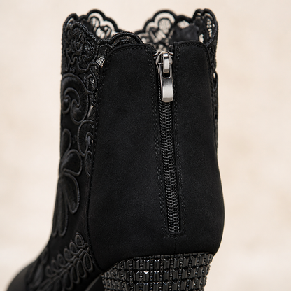 SerenLace™ Floral Lace Block Heel Ankle Boots — Feel Stunningly Stylish and Comfortable All Day Long