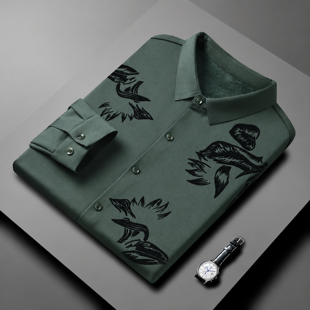 VulcanTherm™ – Slim-Cut Fleece-Lined Shirt Featuring Brushstroke Design