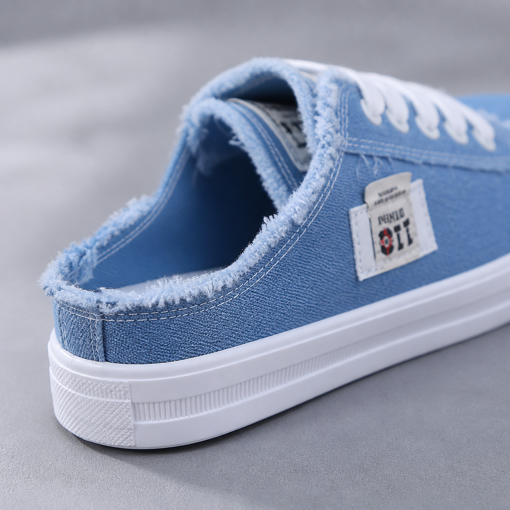 StridePulse™ – Casual Denim Mules with Frayed Edge Sneakers
