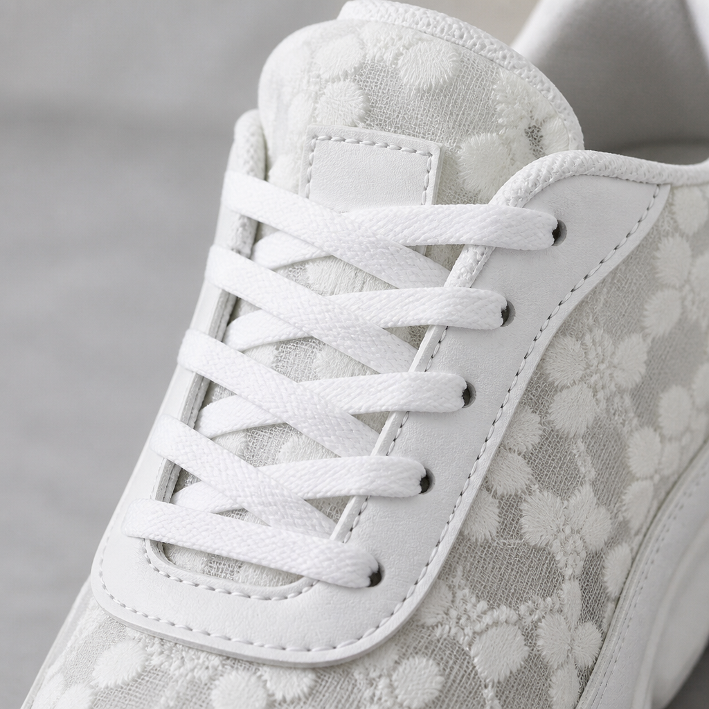 LunaStride™ – White Floral Lace Mesh Platform Sneakers