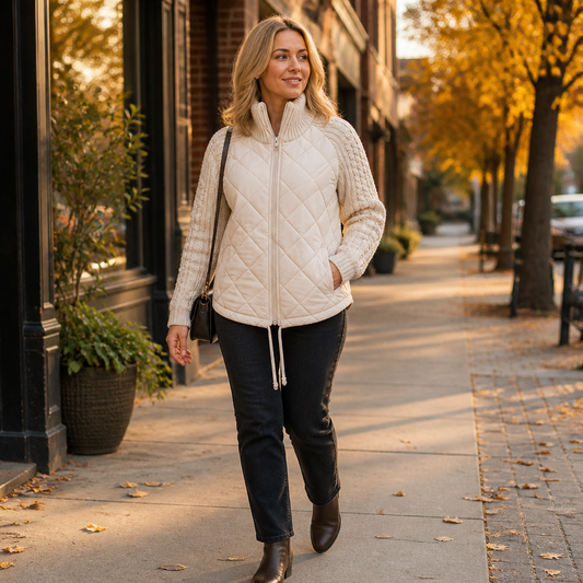 Norvelle™ – Warm Quilted Winter Coat with Cable-Knit Sleeves