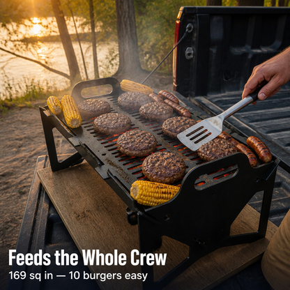 FlamePorta™ — Collapse a Rugged Steel Grill Flat and Cook Anywhere on Your Trip