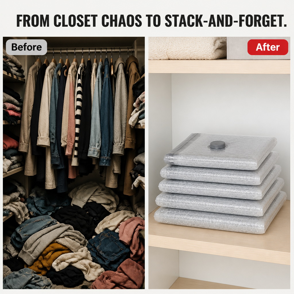 SpaceSculptor™ — Slash Closet Clutter by 80% Without Bulky Bags That Puff Up