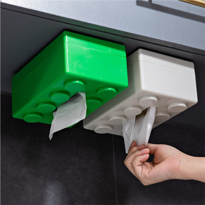Innovative Wall-Mounted Tissue Box Holder Featuring Building Blocks