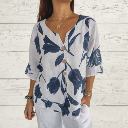 ZephyraLuxe™ Linen V-Neck Top — Keep Cool, Fresh, and Perfectly Confident All Day