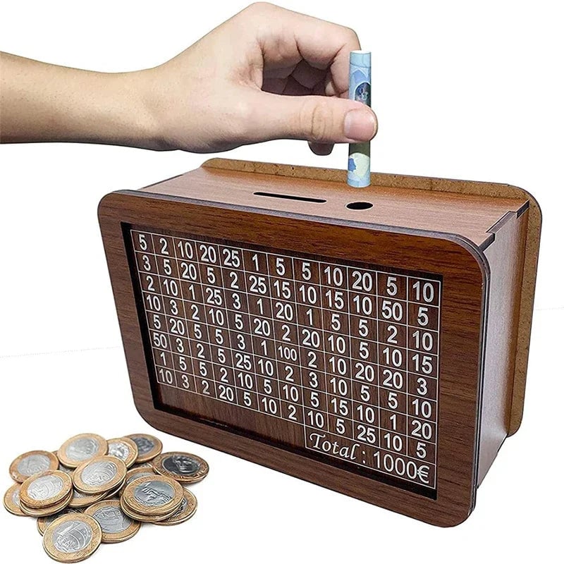 Perlo — Wooden Savings Box with Secure Lid and Progress Tracker