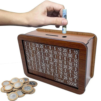 Perlo — Wooden Savings Box with Secure Lid and Progress Tracker