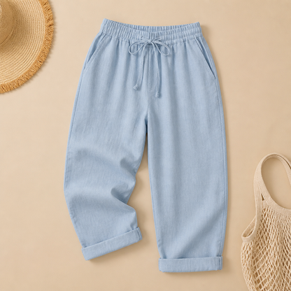 SenseLuxe™ – Lightweight Cotton-Linen Capri Pants Featuring Rolled Cuffs
