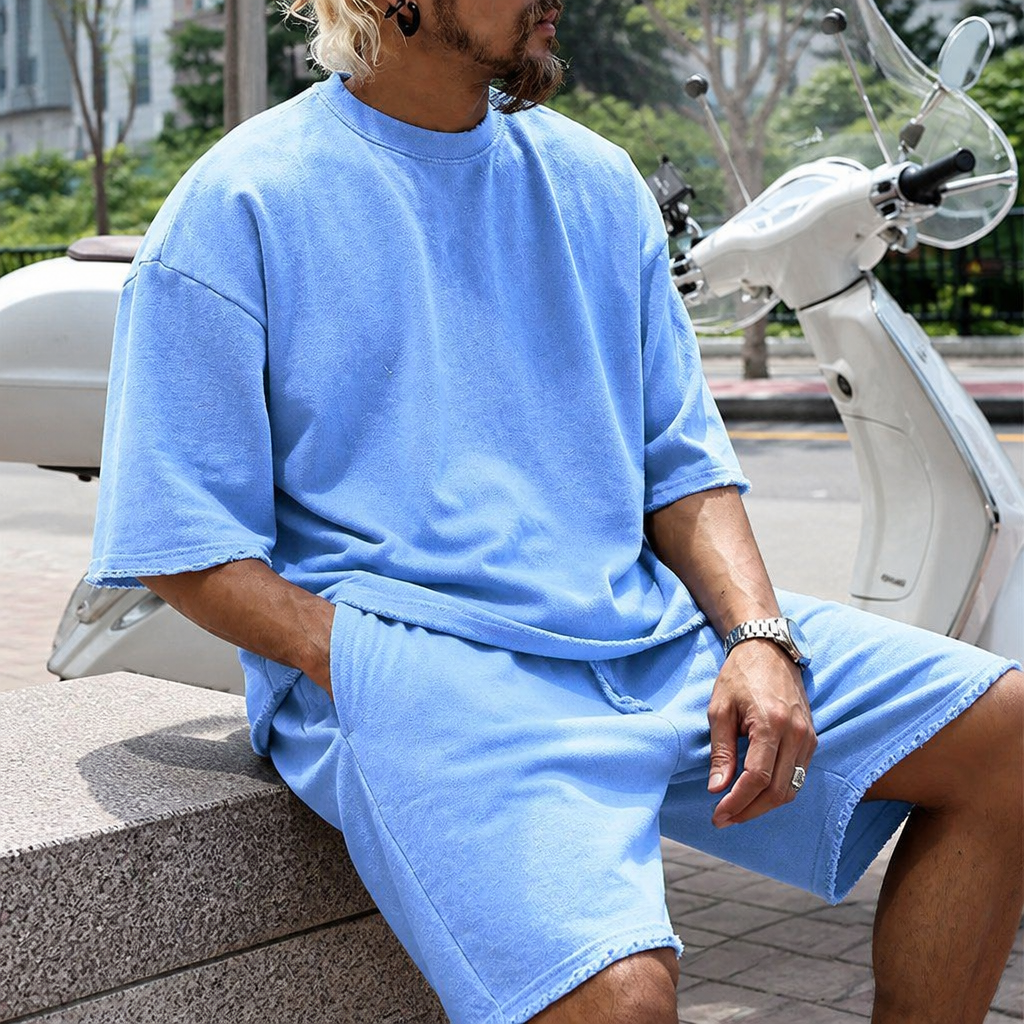 ArdentFlex™ – Comfortable Loose-Fit Raw-Edge Tee & Shorts Set