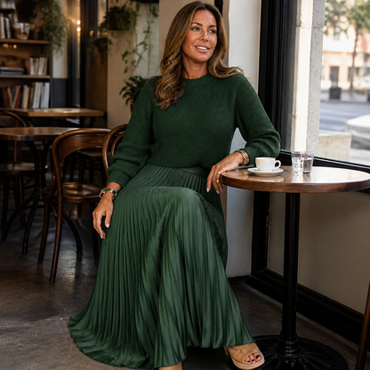 VelaLift™ – Stylish Pleated Maxi Skirt Set Paired with Cropped Knit Top