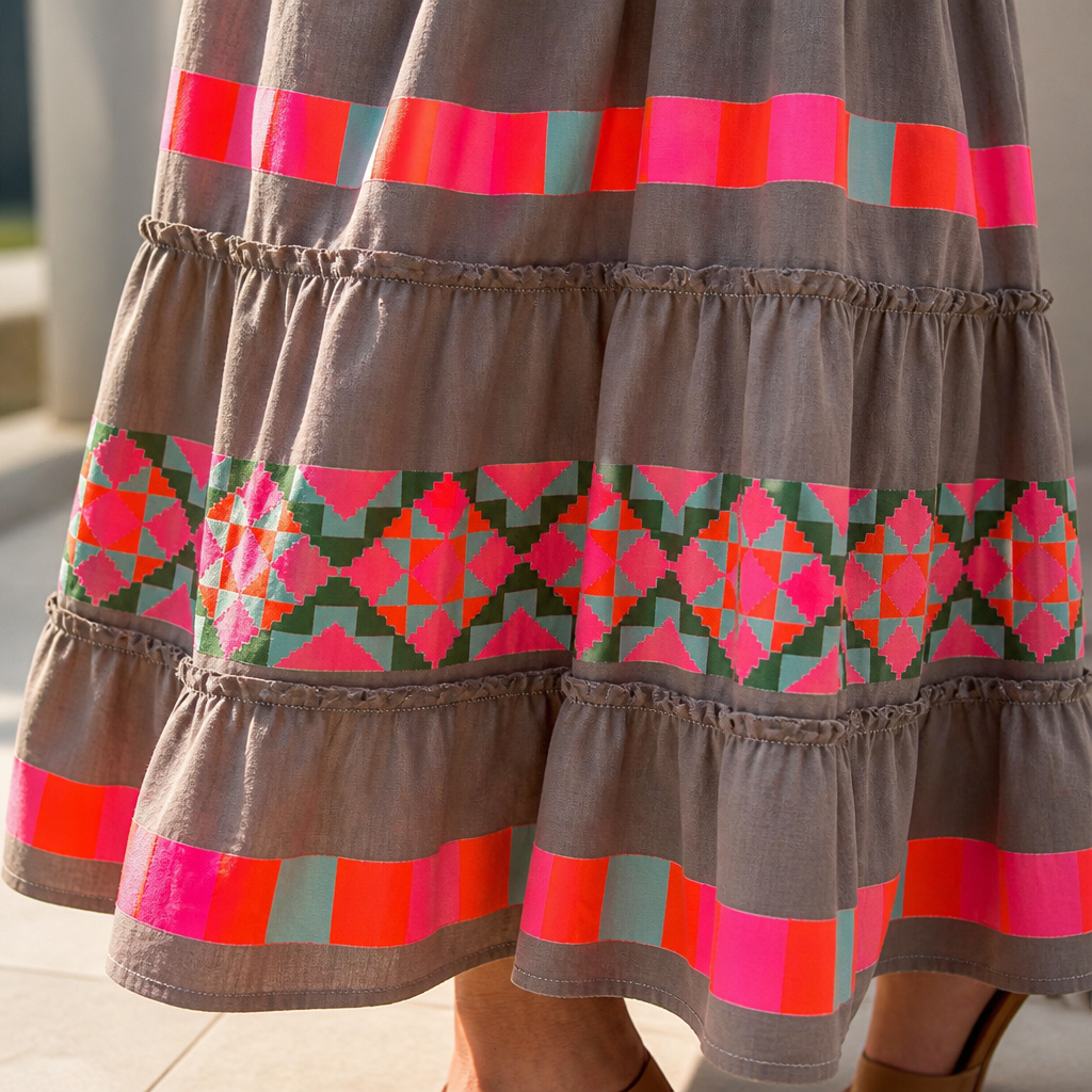 Solana™ – Bohemian V-Neck Tiered Maxi Dress with Tassel Tie and Print