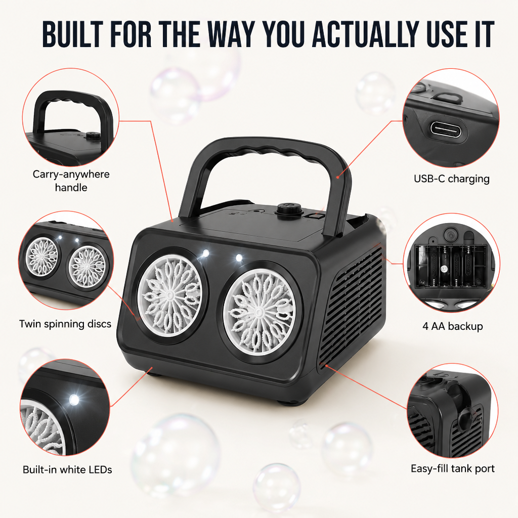 BubblyRush™ — Drench Every Backyard Bash With a Twin-Disc Bubble Blast