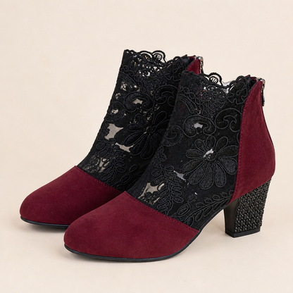 SerenLace™ Floral Lace Block Heel Ankle Boots — Feel Stunningly Stylish and Comfortable All Day Long