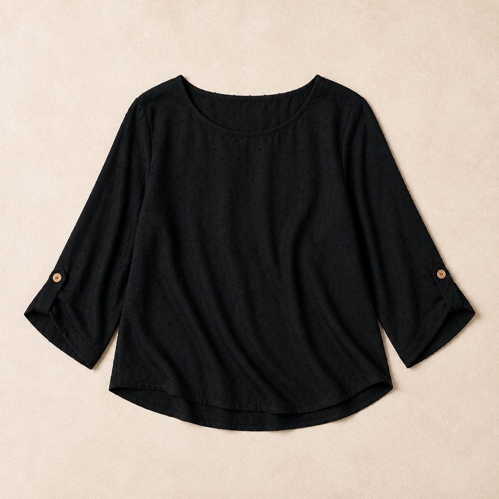 SilkoraWave™ – Easygoing Swiss-Dot Blouse with Buttoned Sleeve Tabs