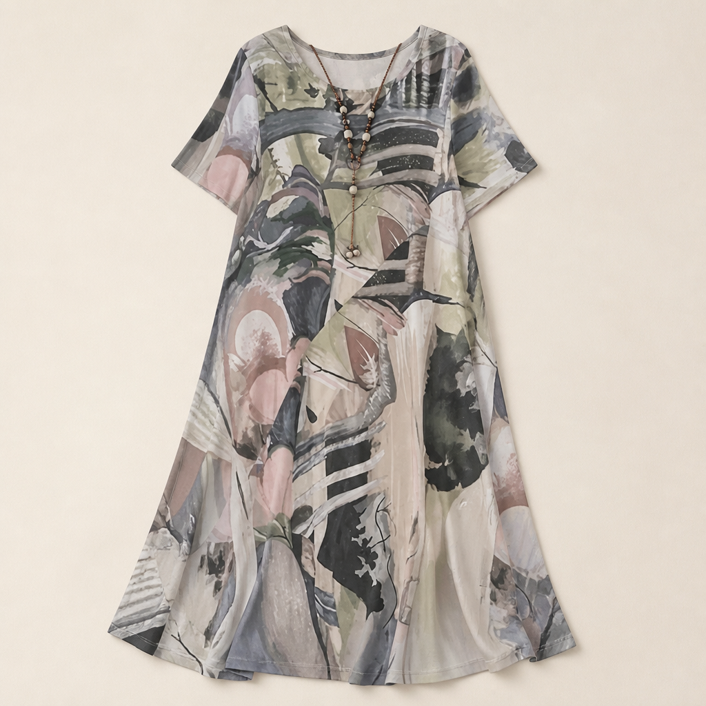 ZephyraWave™ – Breezy Bohemian Abstract Pattern Summer Dress