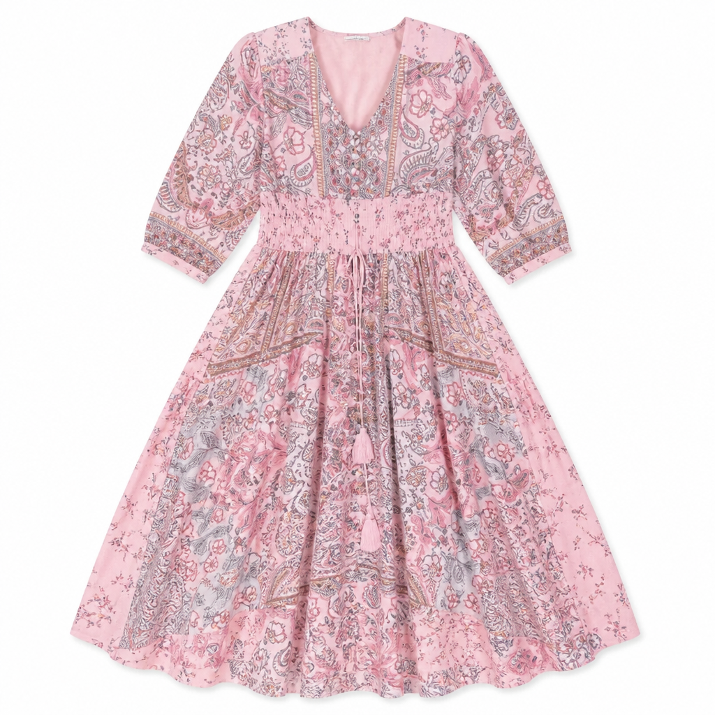 LumeraBelle™ – Breezy Boho Paisley Maxi Dress with Smocked Waist