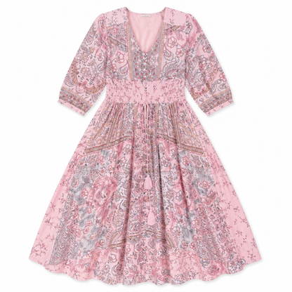 LumeraBelle™ – Breezy Boho Paisley Maxi Dress with Smocked Waist
