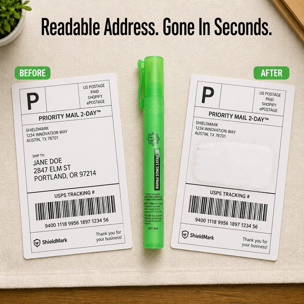 ShieldMark™ — Erase Names, Addresses & Barcodes from Any Shipping Label