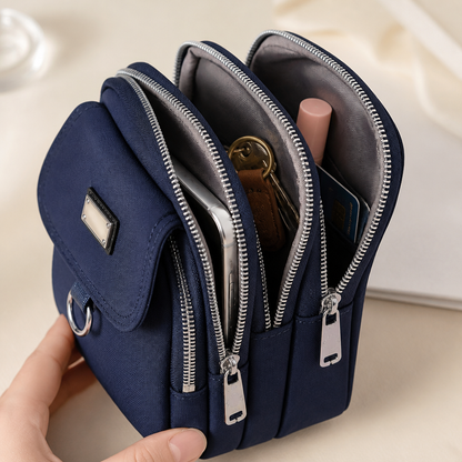 VeloTrek™ – Weatherproof Oxford Compact Crossbody Bag with Triple-Zip Design