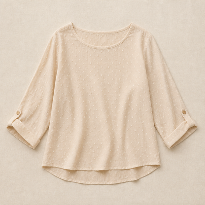 SilkoraWave™ – Easygoing Swiss-Dot Blouse with Buttoned Sleeve Tabs